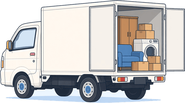 2tトラック1台分に家財を積んだイラスト